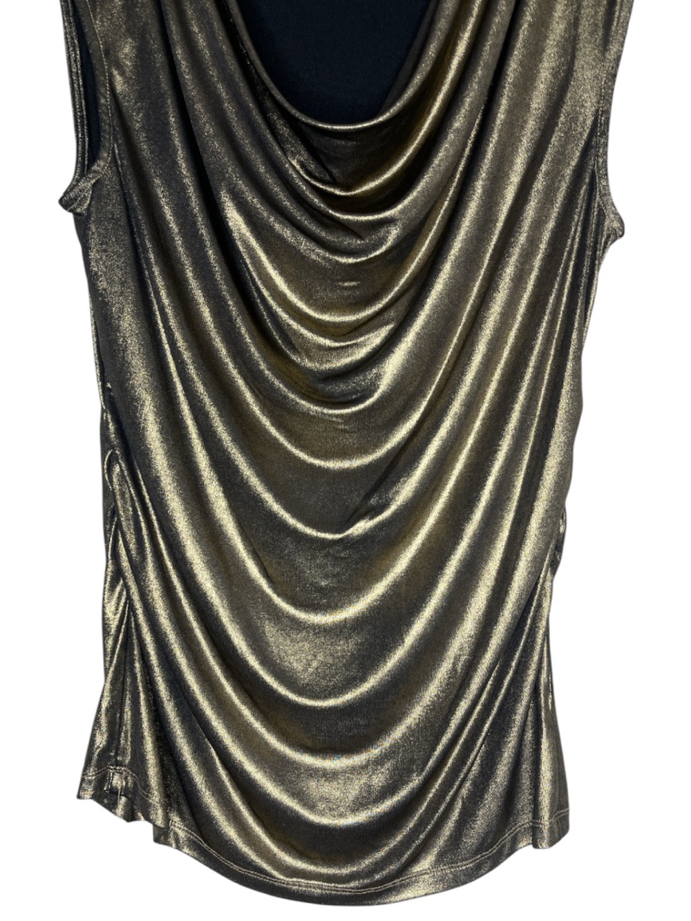 CLEO Metallic Gold Cowl Neck Sleeveless Blouse Top Grunge Retro S - Picture 6 of 9